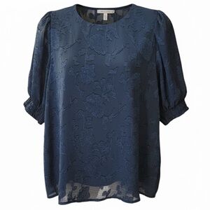 Beacon Apparel Floral Textured Blouse Small Lightweight Sheer Top Long Sleeve